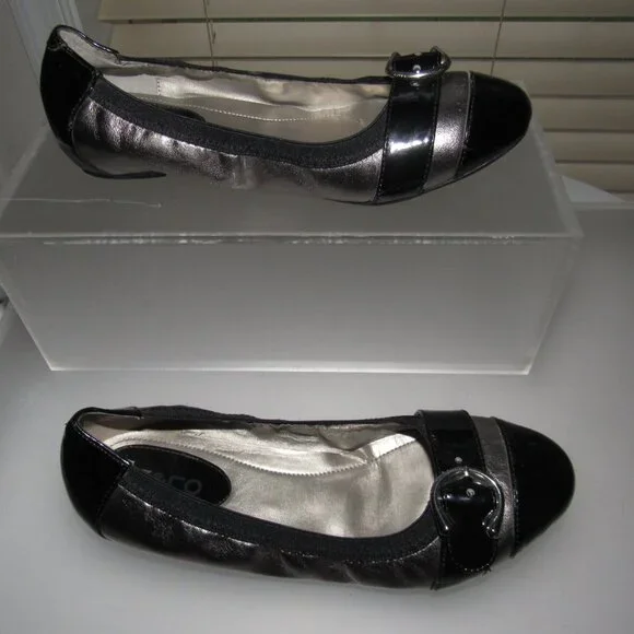 Liz & Co Cap-Toe Buckle Leather Ballet Flats Size 7.5M | Metallic Chic Feminine - Picture 4 of 8